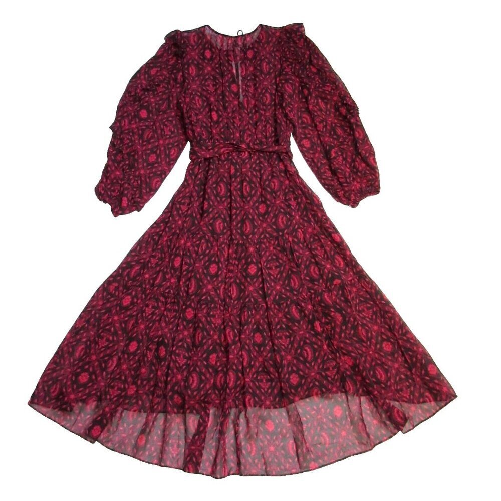 NWT Ulla Johnson Aliya in Fuchsia Diamond Print Silk Chiffon Dress 6 $665 - Picture 9 of 9